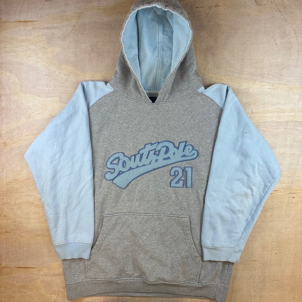 Southpole Authentic Collection Hoodie XL Grey Light Blue Y2K Streetwear 21 Logo